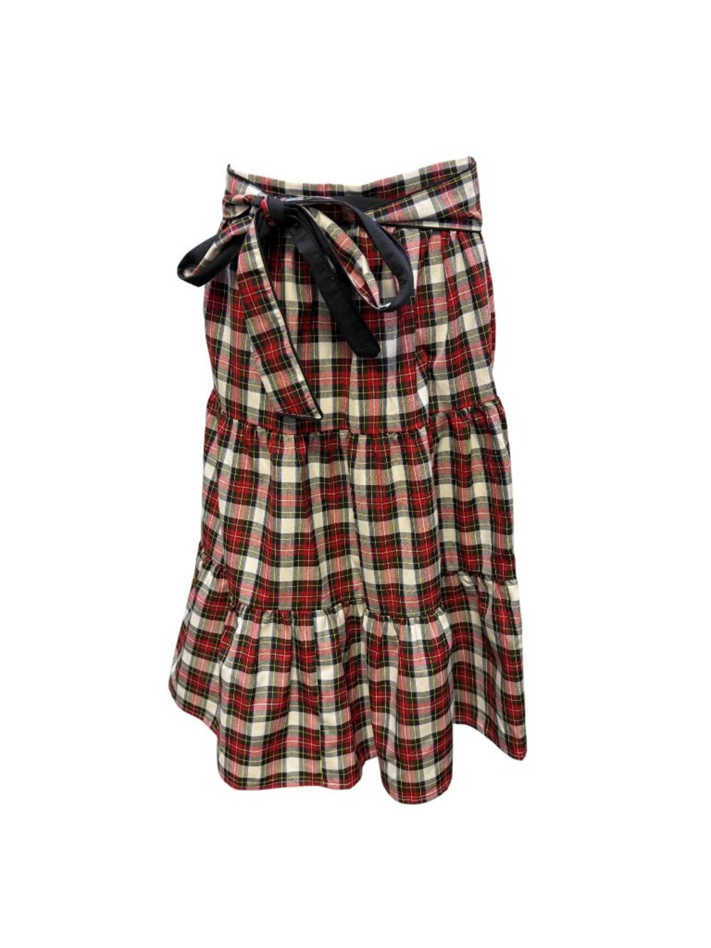 Victoria Dunn Red Black White Tiered Plaid Skirt With Waist Tie S